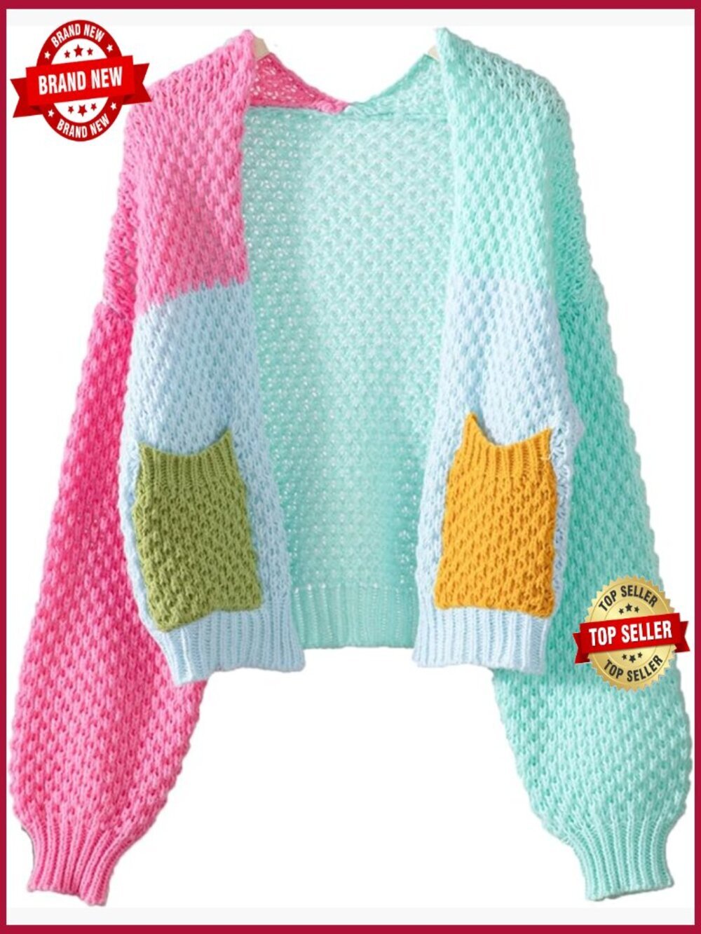 Color Block Chunky Cable Knit Oversized Open Front Cardigan Sweater